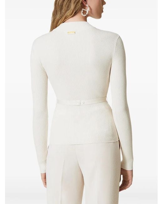 Twinset White High-Neck Belted Sweater