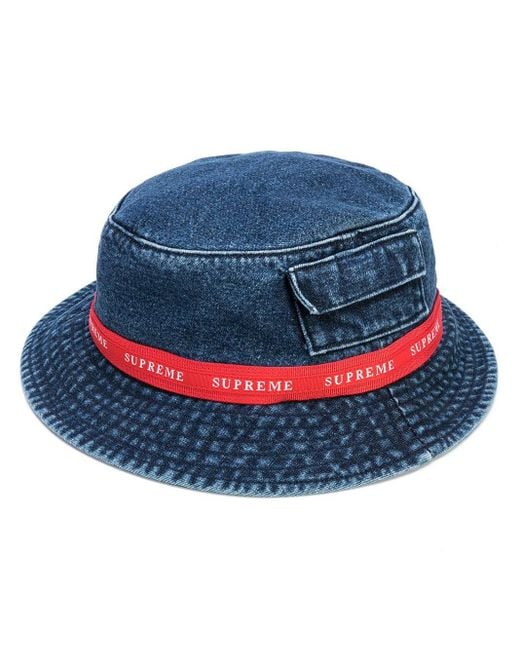 Supreme Denim Logo Tape Bucket Hat in Blue for Men | Lyst