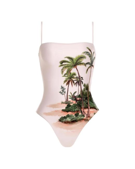 Agua Bendita White Durazno Arena Landscape-Print Swimsuit