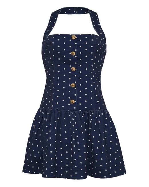 Cara Cara Blue Felicity Polka-Dot Buttoned Mini Dress