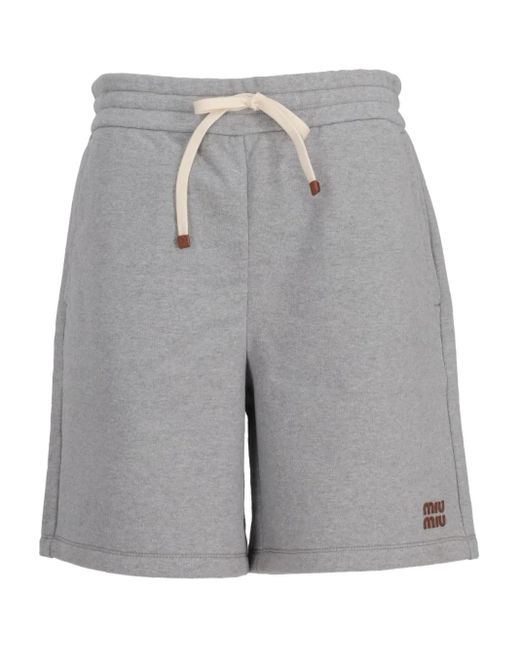 Pantalones cortos con logo bordado Miu Miu de color Gray