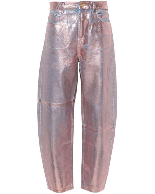 Ganni Foil Stary High Waist Jeans Met Toelopende Pijpen in het Pink
