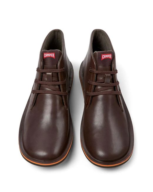 Camper Brown Beetle Lace-Up Leather Boots for men