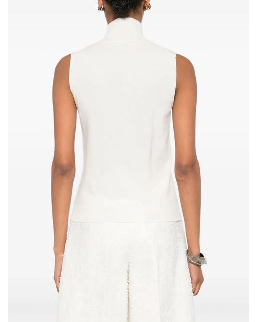 Alberta Ferretti パールトリム タートルネックトップ White