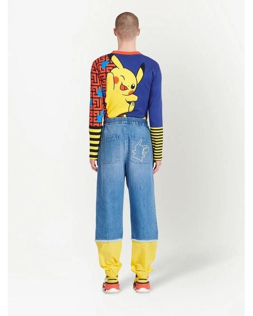 Balmain Blue X Pokémon Colour-Block Drawstring Trousers for men