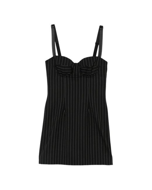 Dolce & Gabbana Black Pinstripe-Print Sweetheart-Neck Dress