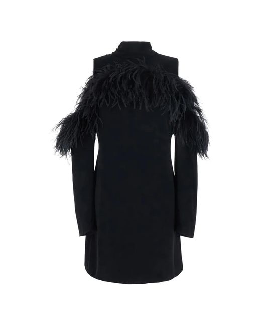 P.A.R.O.S.H. Blue Feather-Trim Cold-Shoulder Mini Dress