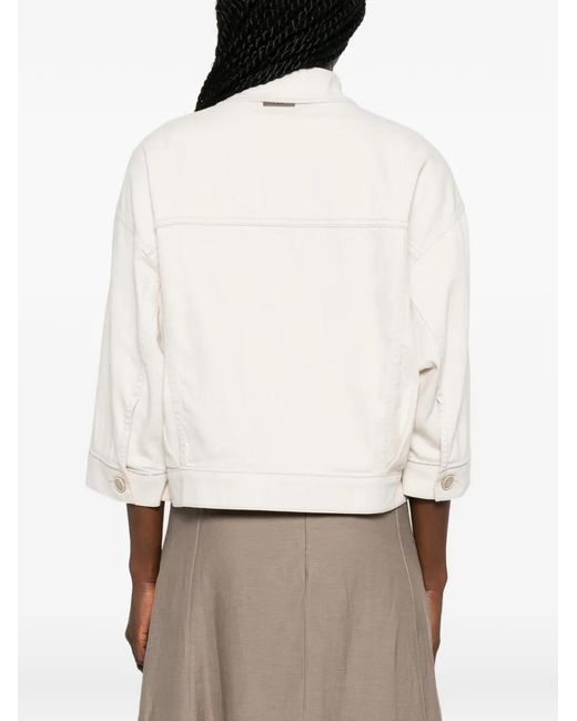 Peserico White Contrast-Stitched Denim Jacket