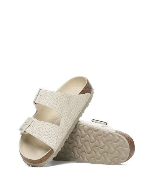 Birkenstock White Arizona Rivet Woven Slides
