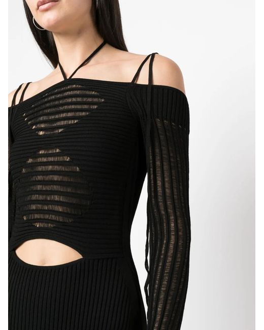 ANDREADAMO Black Cold-Shoulder Knitted Midi Dress
