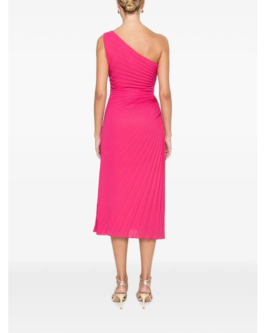 Nissa Pink One-Shoulder Pleated Midi Dress