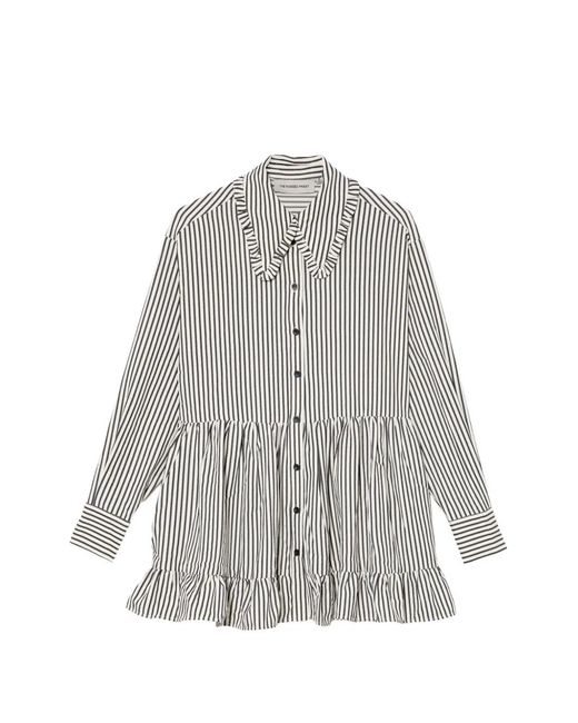 The Ragged Priest Gray Charm Stripe Mini Shirt Dress