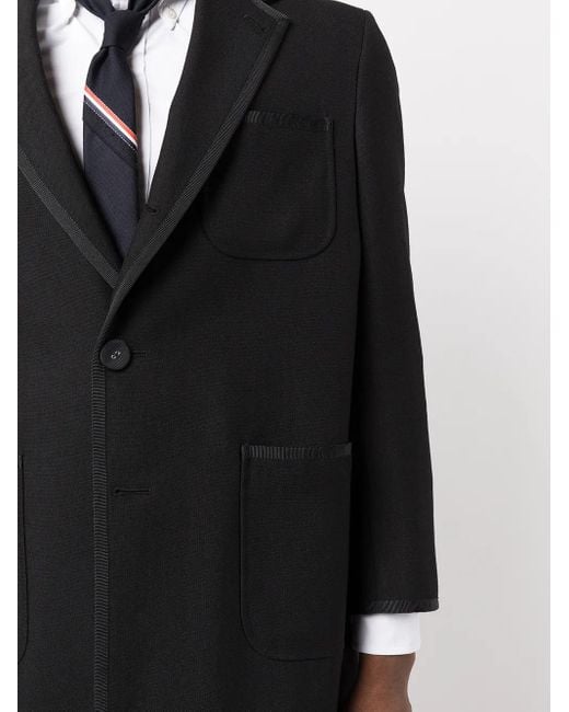 Thom Browne Black Single-Breasted Wool Coat for men