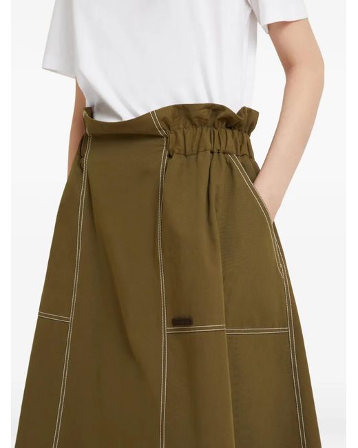 Marni Green Gabardine Midi Skirt With Paperbag Waist
