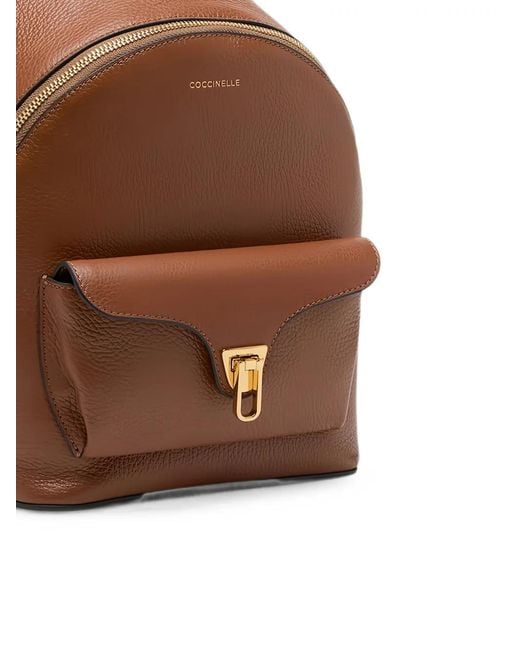 Coccinelle Brown Beat Generation Logo-Print Pebbled-Leather Backpack