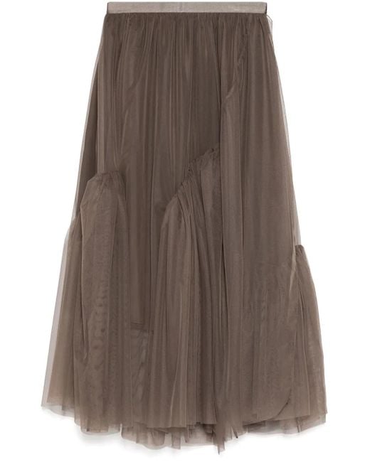 JNBY Brown A-Line Flounce Hem Waist Skirt