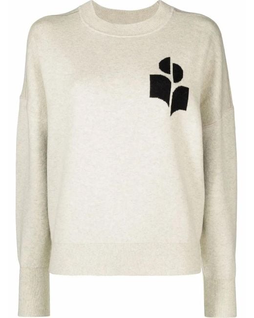 Isabel Marant Natural Crew-Neck Sweater With Print