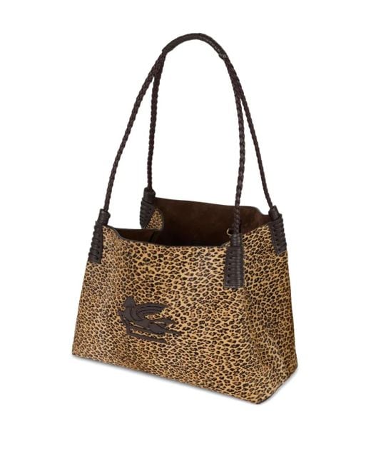 Etro Metallic Small Libra Leopard-Print Tote Bag