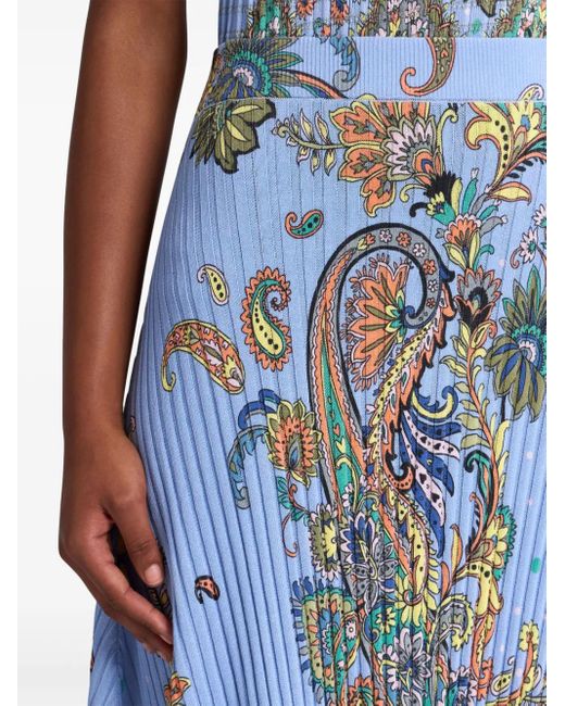Etro Blue Blumiges paisley plissiertes midi-rock