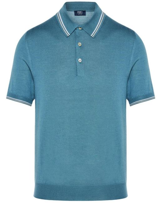 Fedeli Blue Stripe-detail Polo Shirt for men