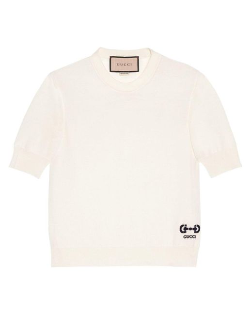 Gucci White Horsebit-intarsia Wool T-shirt