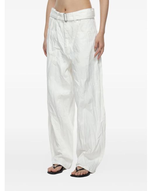 Studio Nicholson White Crinkled Belted Jeans
