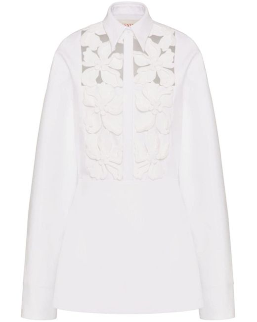 Robe-chemise à fleurs brodées Valentino Garavani en coloris White