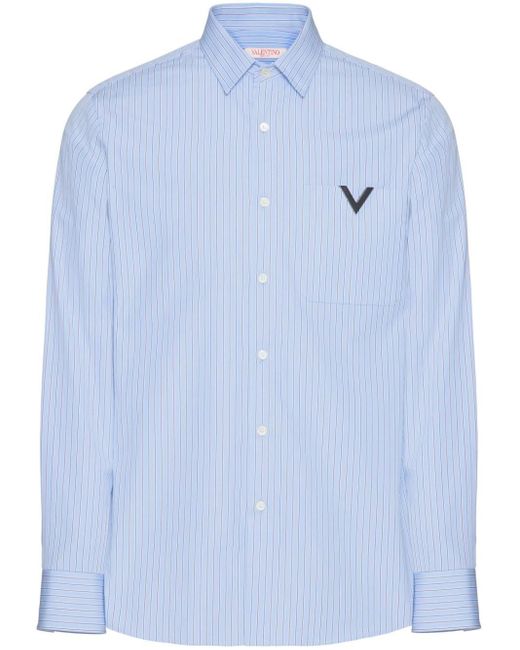 Valentino Garavani Blue V-detail Cotton Shirt for men