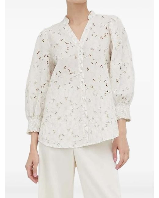 Bruuns Bazaar White Eyelet-Embroidered Puff-Sleeve Top