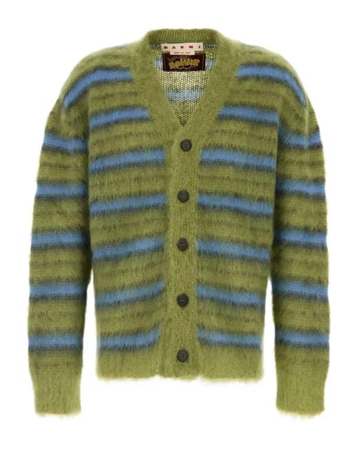 メンズ Marni ストライプ カーディガン Green