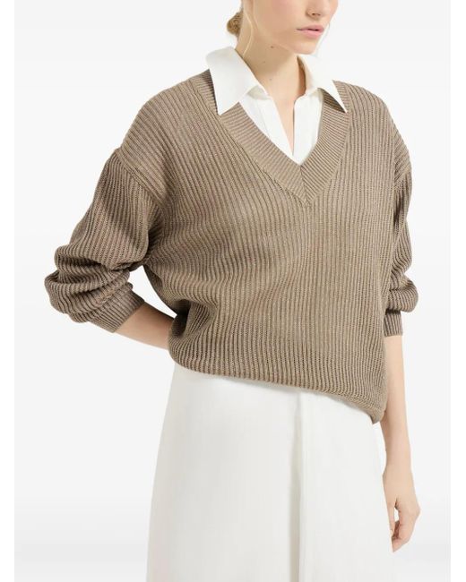 Pull Côtelé Brunello Cucinelli en coloris Natural