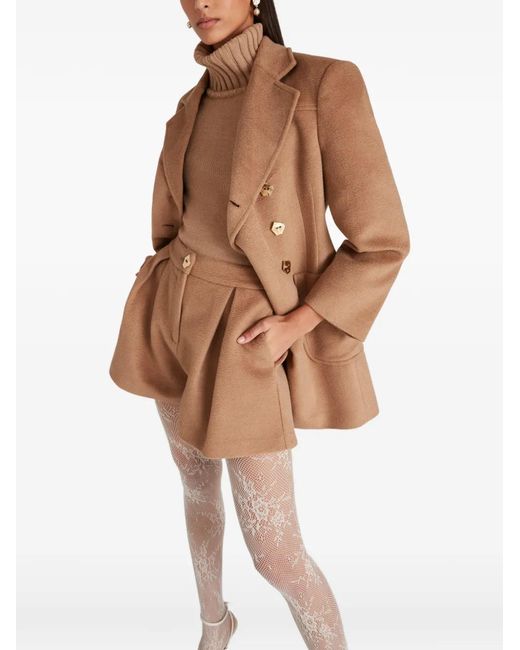 Violante Nessi Natural Double-Breasted Padded-Shoulder Coat