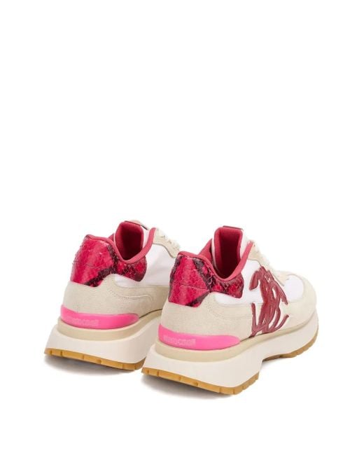 Roberto Cavalli Pink Python-Print Panel Sneakers