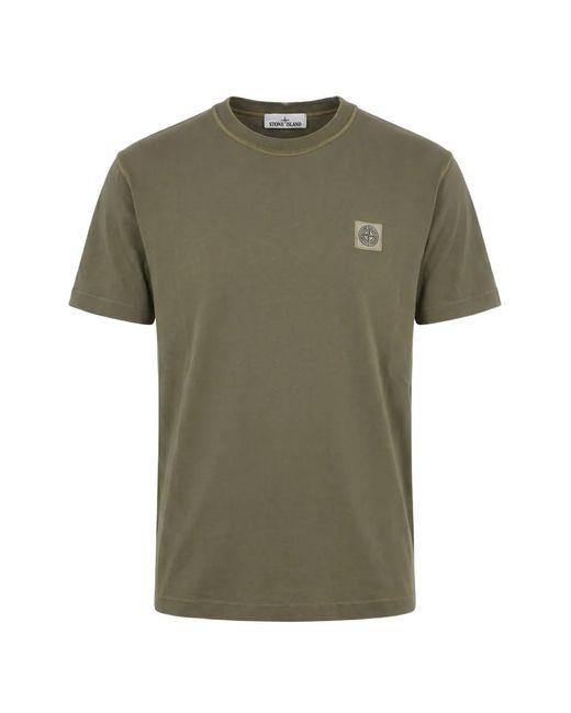 Stone Island Green Logo-Patch Cotton T-Shirt for men