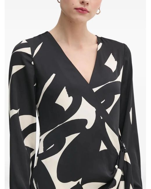 DKNY White Abstract-Print Wrap Dress