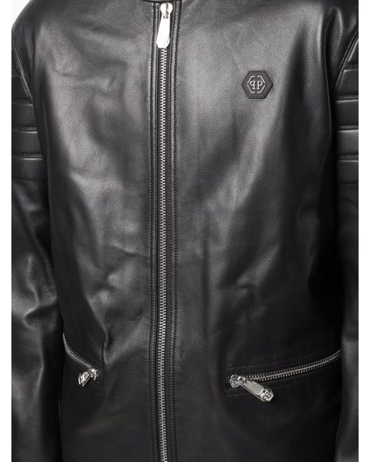 Philipp Plein Black Doberman-Print Moto Jacket for men
