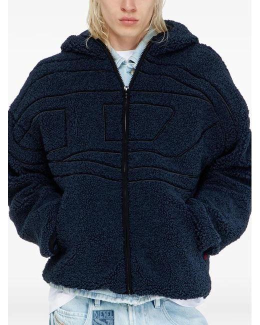 DIESEL Blue Plush Hooded Jacket With Textured Fabric And Zip-Up Front for men