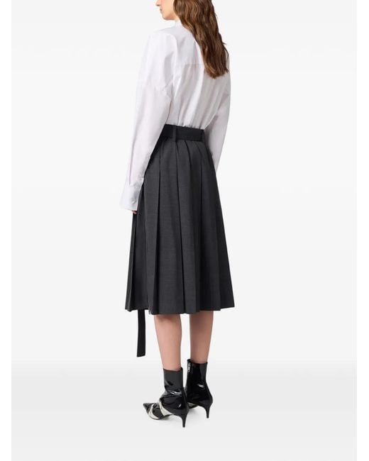 MSGM Black Belted Pleated Midi Skirt