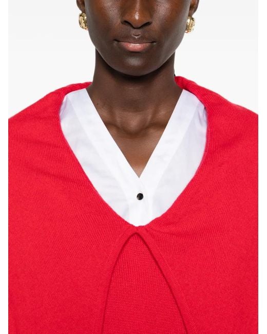 TOVE Red Malia Draped-Panel Sweater