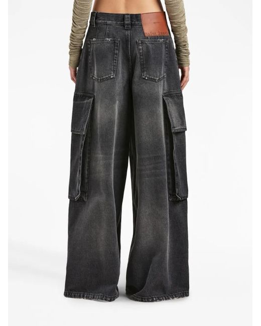 Palm Angels Gray Low-Rise Wide-Leg Jeans