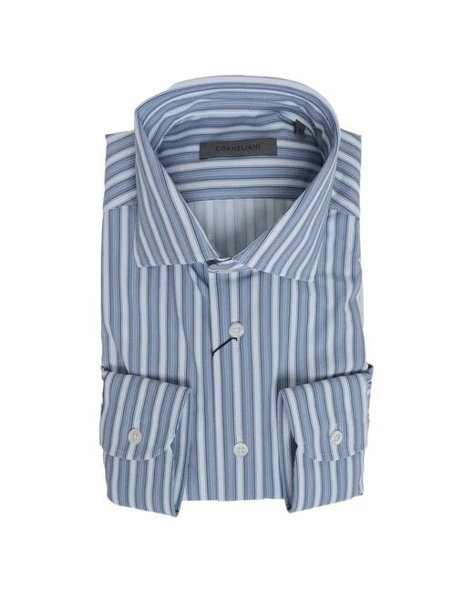 Corneliani Blue Striped Long-Sleeve Shirt for men