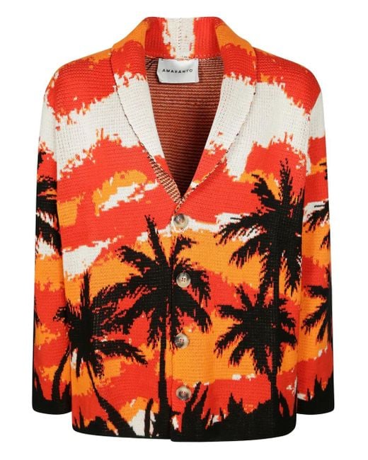 Palm tree-print cardigan Amaranto de hombre de color Orange