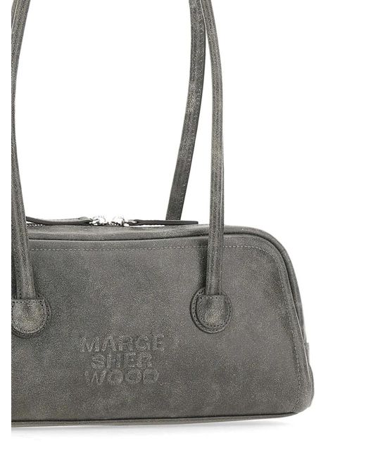 MARGE SHERWOOD Gray Soft Boston Ew Embossed Logo Shoulder Bag