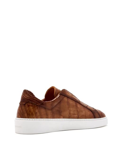 Magnanni Shoes Brown Crocodile-Embossed Trainers for men
