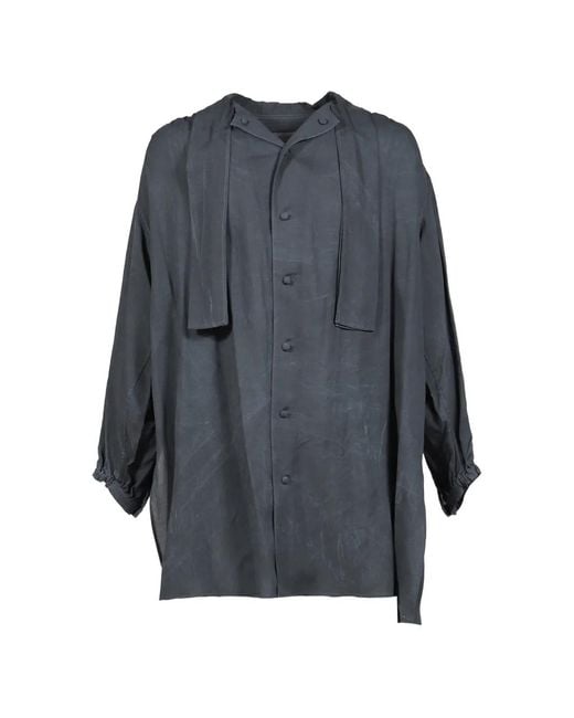 Yohji Yamamoto Gray Washer-Finish Gathered Shirt for men
