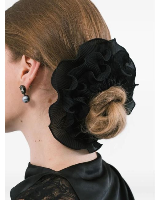 Jennifer Behr Black Jacinda Pleated Ruffled Hair Accessory