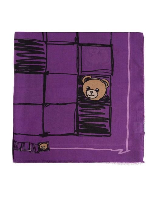 Moschino Purple Teddy-Print Scarf