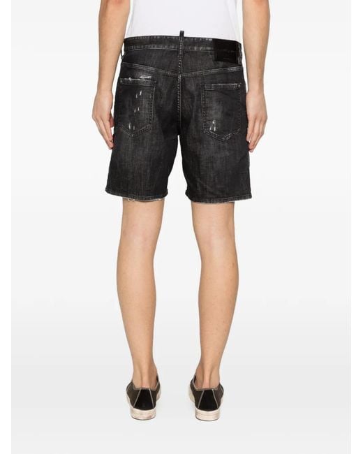 DSquared² Black Short Ceinturé À Effet Usé for men