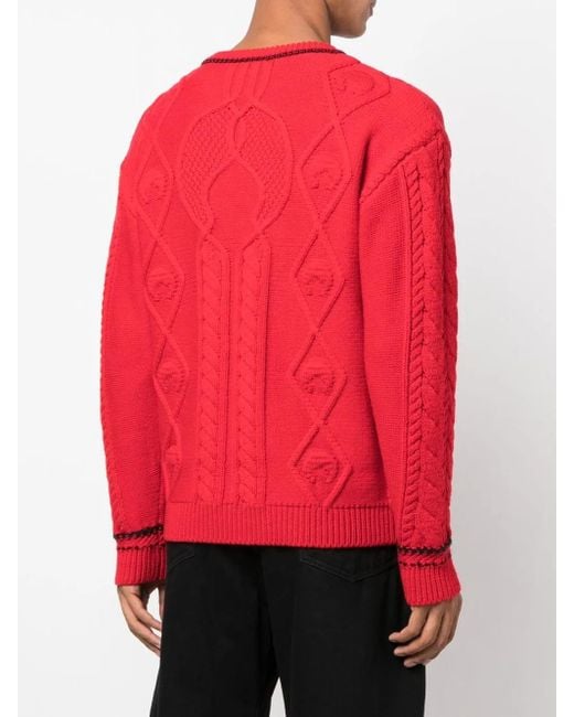 MARINE SERRE Pink Cable-Knit Wool Jumper