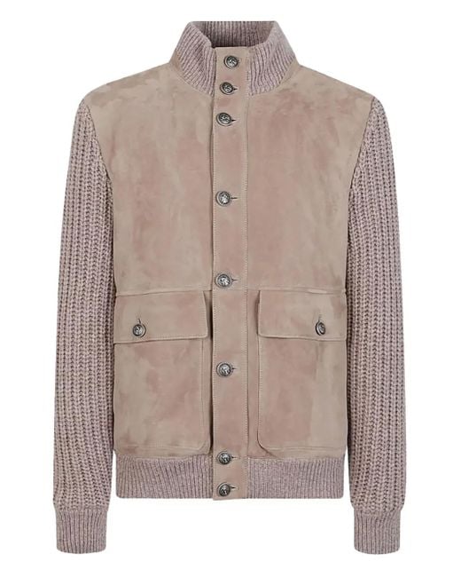 メンズ Brunello Cucinelli ニットスリーブ スエードジャケット Brown